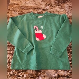 Holiday Green Kids Sweatshirt with Candy Cane Stocking Appliqué